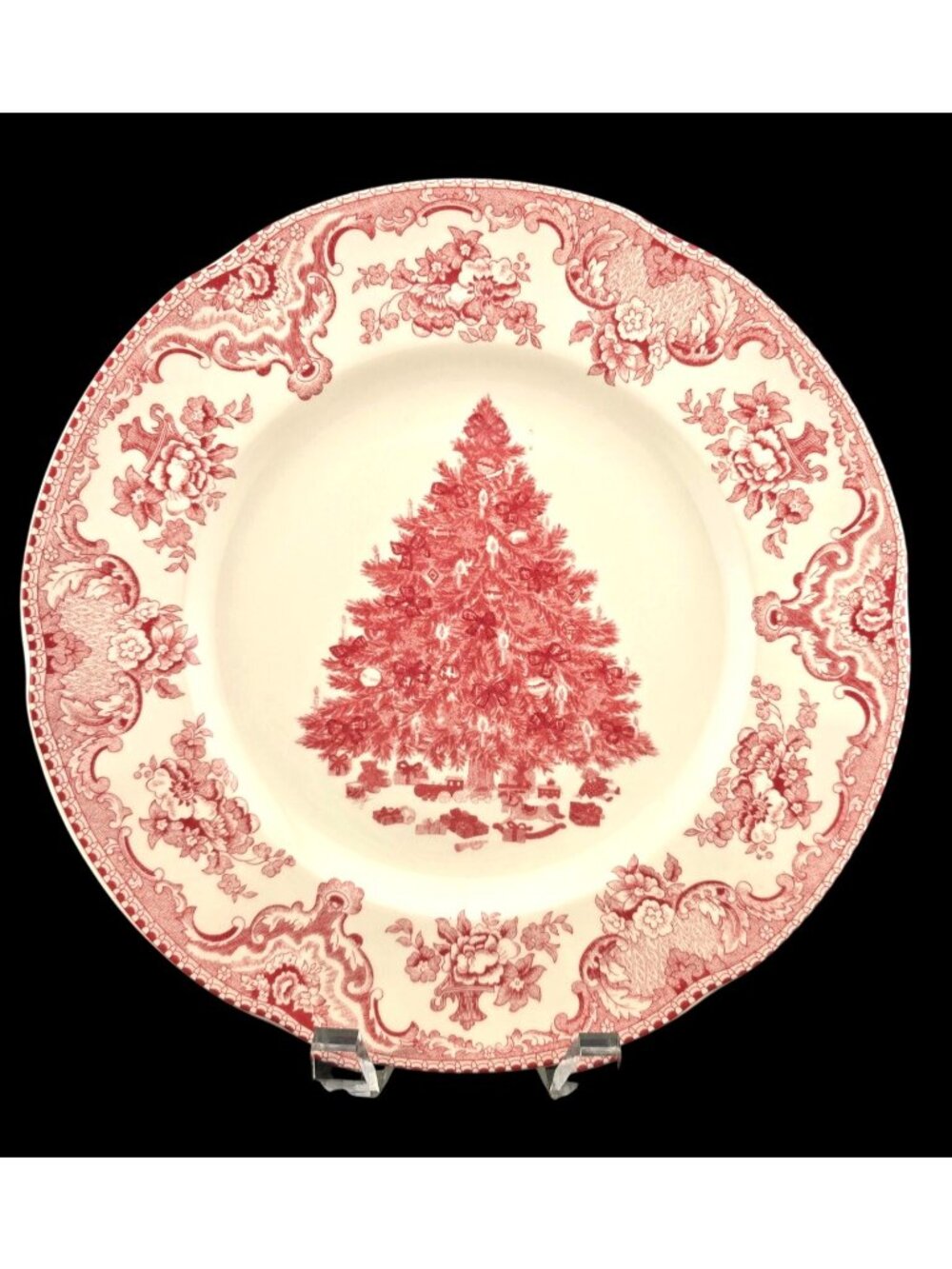 Johnson Brothers Old Britain Castles Christmas Tree Pink Red 10.5” Dinner Plate
